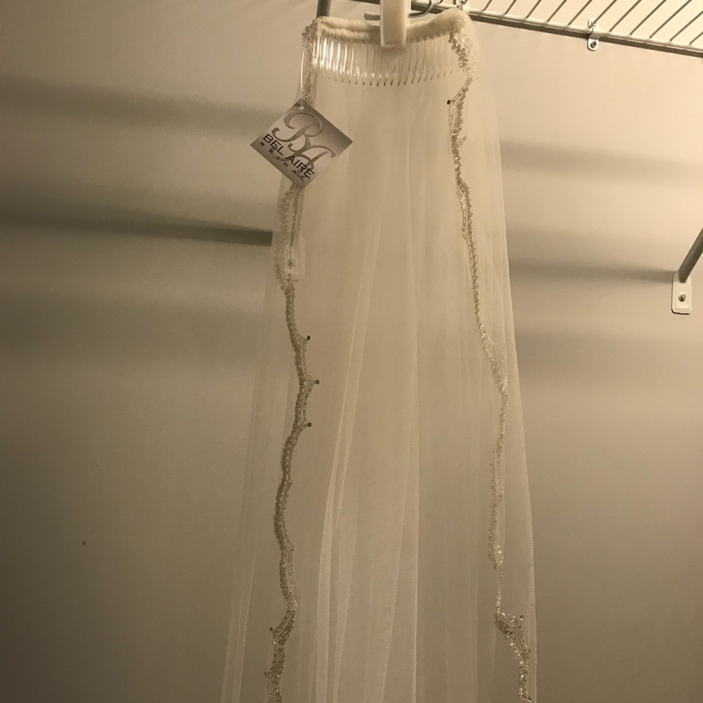 Ivory Veil with Beaded Hem